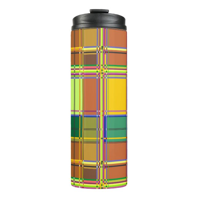 Karibische Bunte Stoff Madras Karo Thermosbecher (Vorderseite)