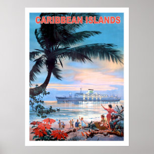 Karibische Inseln, Kreuzfahrtschiff, Vintage-Reise Poster