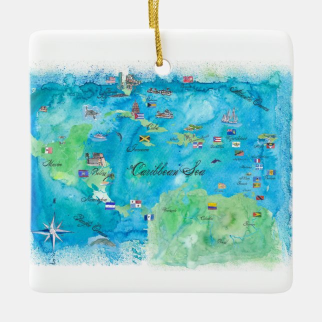 Karibische Kreuzfahrt-Reise-Plakat-Karte Antillen Keramikornament (Vorderseite)