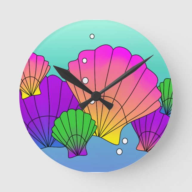 Karibische Muscheln mit Blasen Große Wanduhr (Vorderseite)