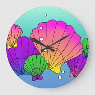 Karibische Muscheln mit Blasen Große Wanduhr