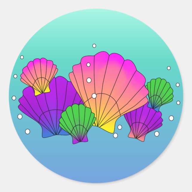 Karibische Muscheln und Blasen Runder Aufkleber (Vorderseite)