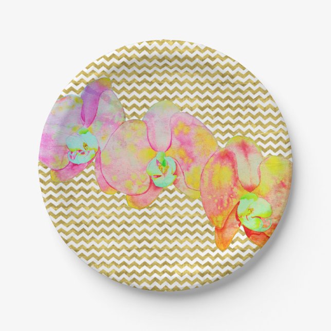 Karibische Orchideen, tropische Blume Pappteller (Vorderseite)