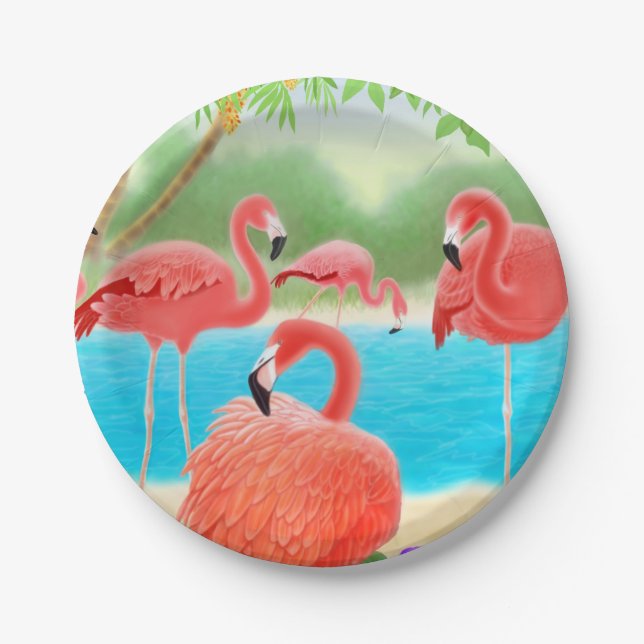 Karibische rosa Flamingo-Vogel-PapierTeller Pappteller (Vorderseite)