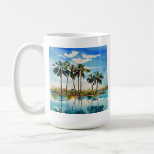 Karibische Tropeninsel Palmen Wasserfarbe v1 Kaffeetasse