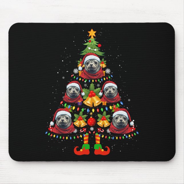 Karibischer Mönch Siegel Hund Weihnachtsmannmütze  Mousepad (Vorne)