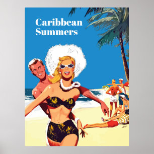 Karibischer Sommer, Lustiges Vintage-Reiseplakat Poster