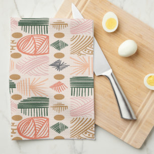 Karibischer Stammbaum: Boho Dark Green, Pink Geschirrtuch