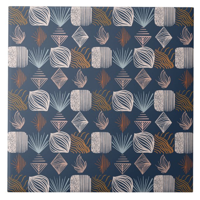 Karibischer Stammbaum: Navy Blue, Boho Fliese (Vorderseite)