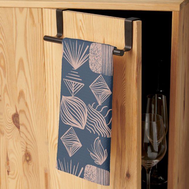 Karibischer Stammbaum: Navy Blue, Pink Geschirrtuch (Drittel gefaltet)