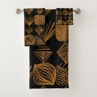 Karibischer Stammbaum: Schwarz, Gold Badhandtuch Set