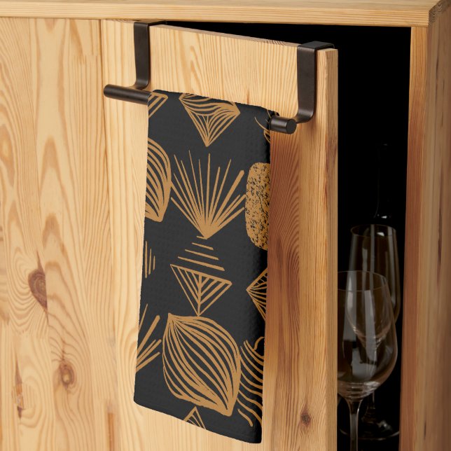 Karibischer Stammbaum: Schwarz, Gold Geschirrtuch (Drittel gefaltet)