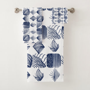 Karibischer Stammbaum: Weiß, Navy Blue Badhandtuch Set