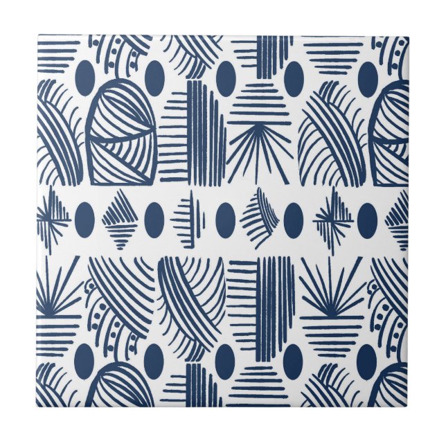 Karibischer Stammbaum: Weiß, Navy Blue Fliese (Vorderseite)