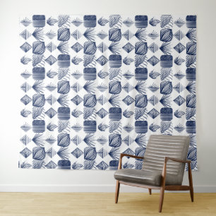 Karibischer Stammbaum: Weiß, Navy Blue Wandteppich