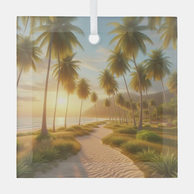 karibischer/tropischer/hawaiianischer Sonnenunterg Ornament Aus Glas (Vorderseite)