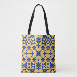 Karibisches Blau-Gold-Fliesenmotiv Muster Azulejo