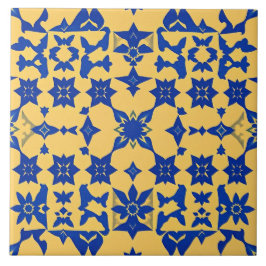Karibisches Blau-Gold-Fliesenmotiv Muster Azulejo Fliese