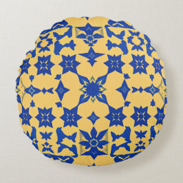 Karibisches Blau-Gold-Fliesenmotiv Muster Azulejo Rundes Kissen