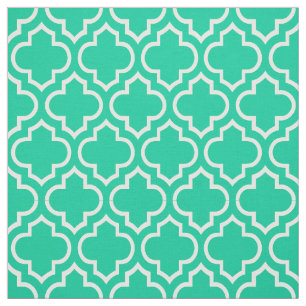 Karibisches Grün, weißer Marokkaner Quatrefoil # Stoff