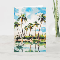 Karibisches Inselparadies Aquarell Palmen v2