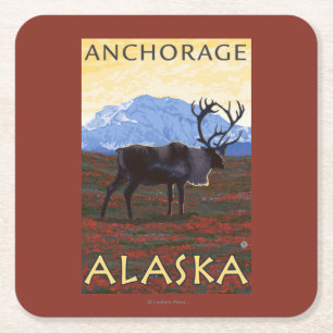 Karibu-Szene - Anchorage, Alaska Rechteckiger Pappuntersetzer