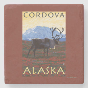 Karibu-Szene - Cordova, Alaska Steinuntersetzer