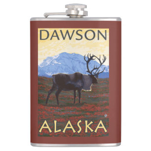 Karibu-Szene - Dawson, Alaska Flachmann