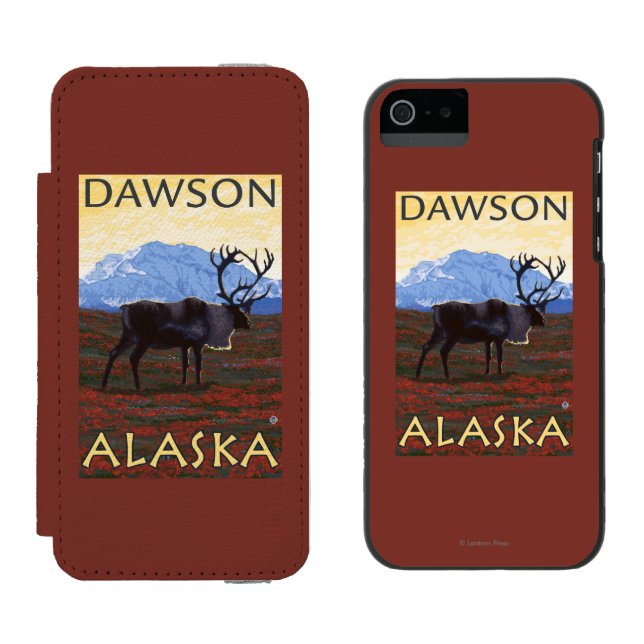 Karibu-Szene - Dawson, Alaska Incipio iPhone Geldbeutel-Hülle (Seite an Seite)
