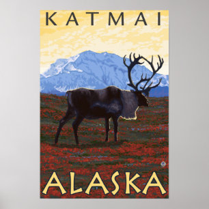 Karibu-Szene - Katmai, Alaska Poster
