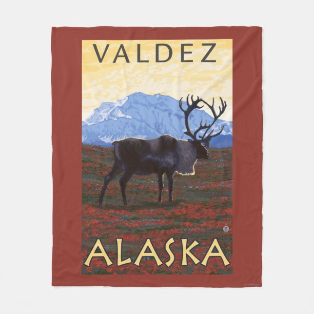 Karibu-Szene - Valdez, Alaska Fleecedecke (Vorderseite)