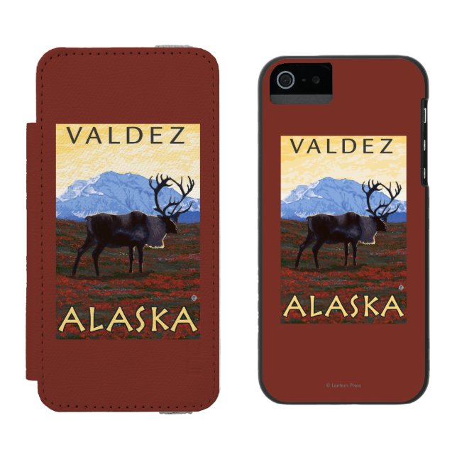 Karibu-Szene - Valdez, Alaska Incipio iPhone Geldbeutel-Hülle (Seite an Seite)