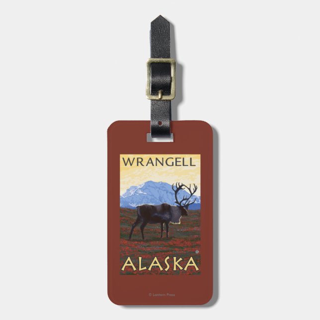 Karibu-Szene - Wrangell, Alaska Gepäckanhänger (Vorderseite vertikal)