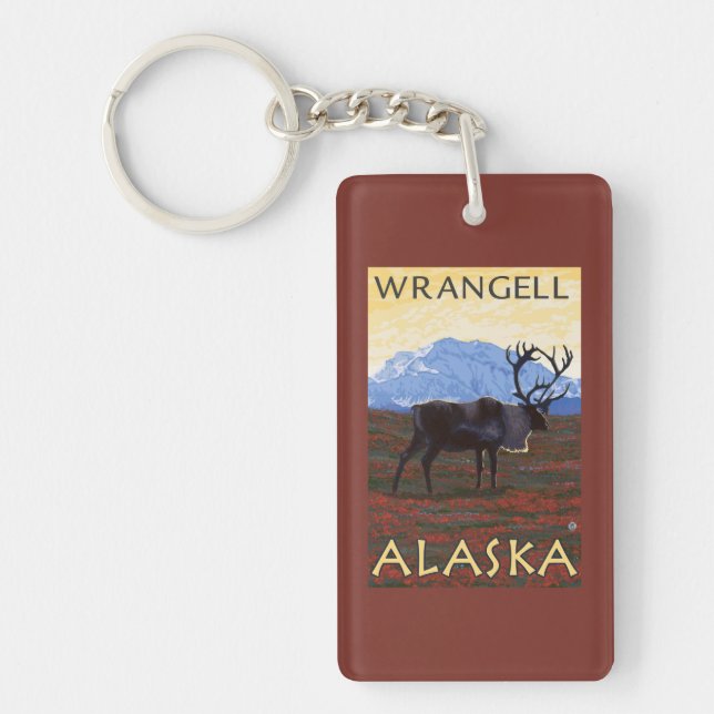 Karibu-Szene - Wrangell, Alaska Schlüsselanhänger (Vorderseite)