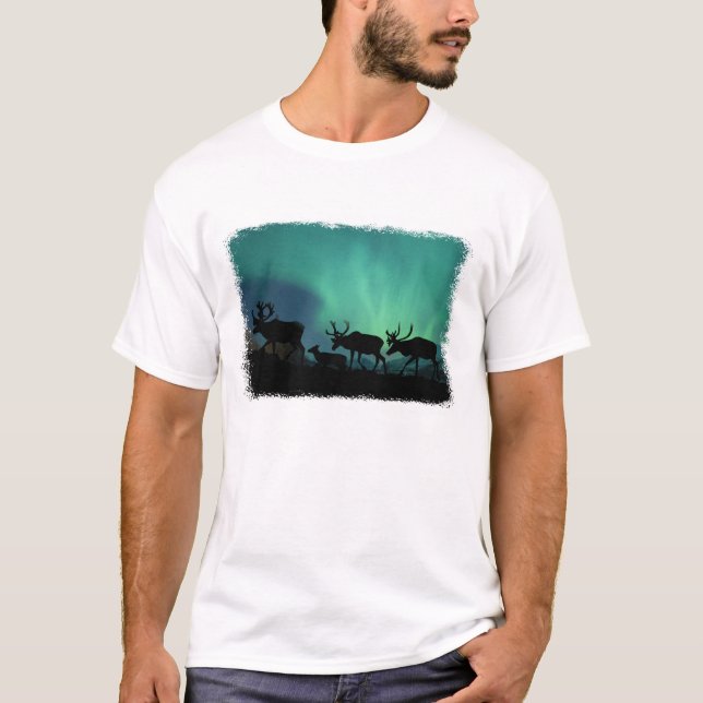 Karibu und Nordlichter T-Shirt (Vorderseite)