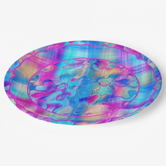 Kariert-4-Scallop- Pappteller (Schrägansicht)