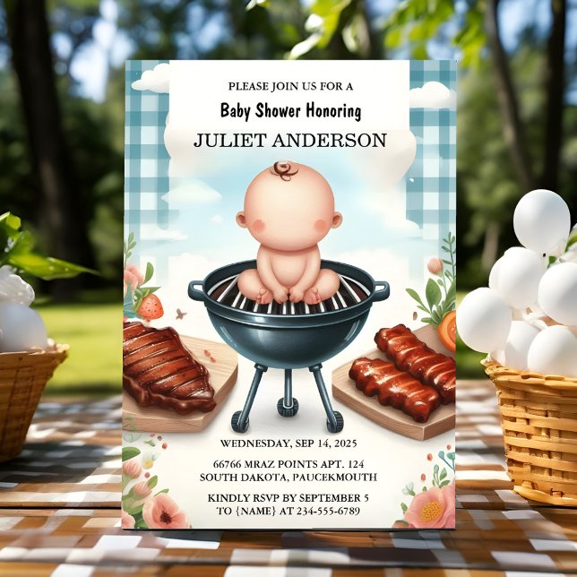 Kariert Babyq Fun Food Steak Beef Grillen Babydusc Einladung (Von Creator hochgeladen)