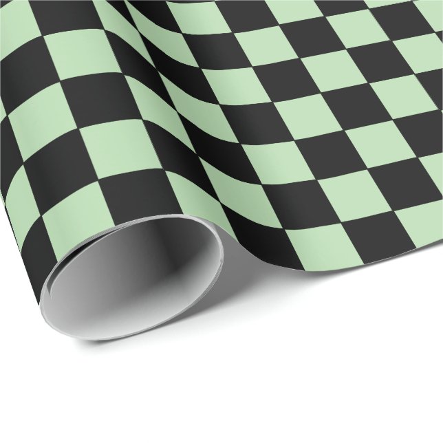 Kariert blassgrün und schwarz  geschenkpapier (Rolleneckpunkt)