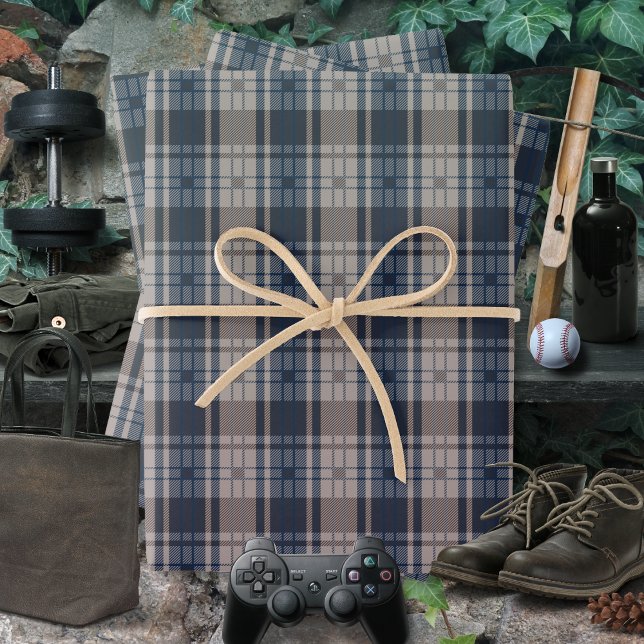 Kariert-blau-braun-maskuline Geschenkpapier Set (Plaid-Blue Brown-Masculine Wrapping Paper Sheets by Leapfroglisics Shop)