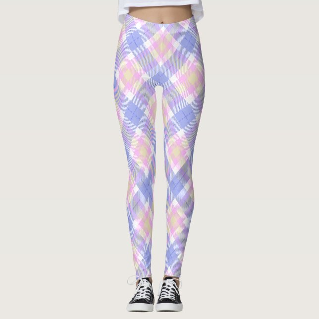 Kariert Blau-Rosa-Gelb Leggings (Vorderseite)