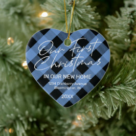 Kariert Blue New Zuhause First Christmas Keramik Ornament