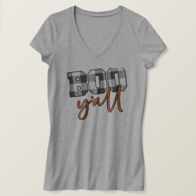 Kariert Boo Y'all Halloween T-Shirt (Design vorne)