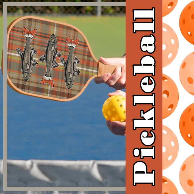 Kariert braun, orange, graue Farbtöne, gelbe Forel Pickleball Schläger (Brown Plaid, Orange, Shades of Gray, Yellow Trout Pickleball Paddle
)