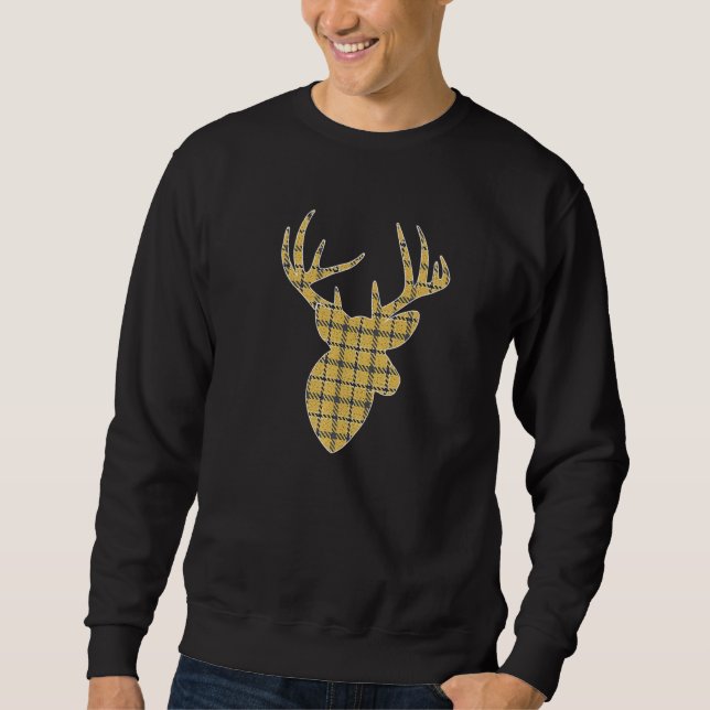 Kariert Buffalo Yellow Grau Kariert Hirschkopf Chr Sweatshirt (Vorderseite)