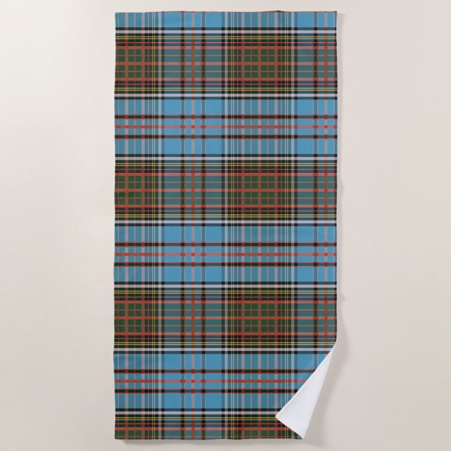 Kariert Clan Anderson Tartan Light Blue Brown Karo Strandtuch (Vorderseite)