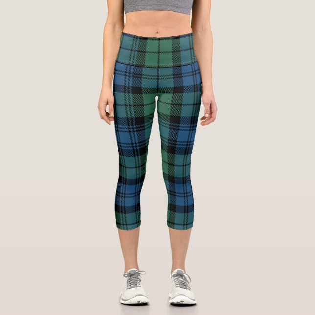 Kariert Clan Campbell Green Blue Tartan Capri Leggings (Vorderseite)