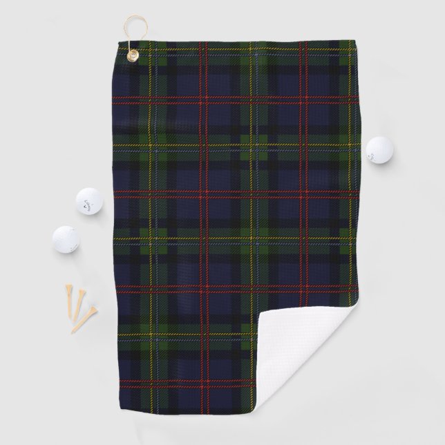 Kariert Clan Malcolm Lila Grüner Karo Tartan Golfhandtuch (Insitu)