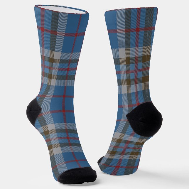 Kariert Clan Thompson Blue Gray Tartan Socken (Gewinkelt)