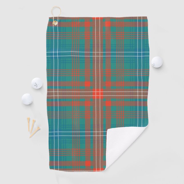 Kariert Clan Wilson Orange Türkis Karo Tartan Golfhandtuch (Insitu)