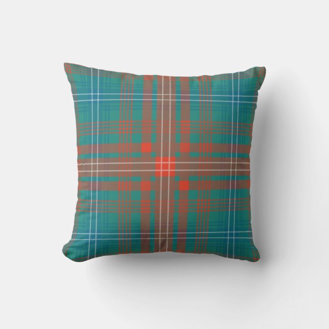 Kariert Clan Wilson Orange Türkis Karo Tartan Kissen (Vorderseite)
